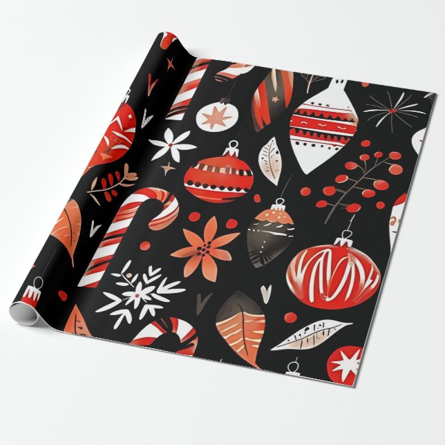 Candy Cane & Ornament Wrapping Paper Geschenkpapier (Ungerollt)