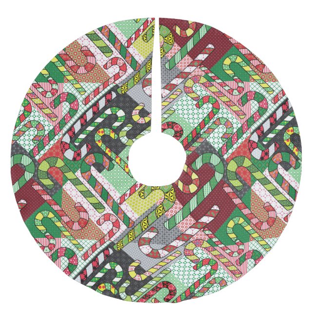 Candy Cane Patchwork Muster Polyester Weihnachtsbaumdecke (Vorderseite)
