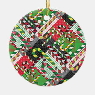 Candy Cane Pattern Keramik Ornament