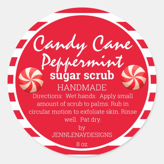 Candy Cane Peppermint hausgemachte Zucker Scrub Runder Aufkleber (Vorderseite)