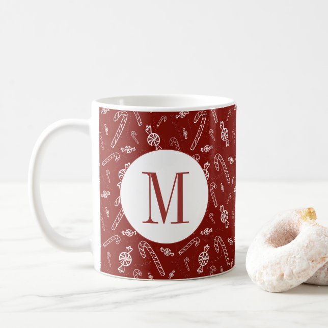 Candy Cane Peppermint Initial Monogram Christmas Kaffeetasse (Mit Donut)