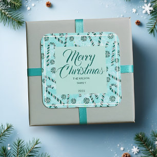 Candy Cane Peppermint  Quadratischer Aufkleber