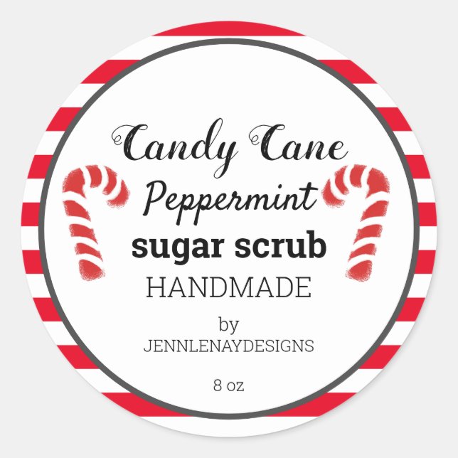 Candy Cane Peppermint Sugar Scrub Custom Labels Runder Aufkleber (Vorderseite)