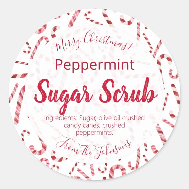 Candy Cane Peppermint Weihnachtszucker Scrub Label Runder Aufkleber (Vorderseite)