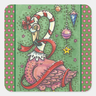 CANDY CANE PINK FLAMINGO CHRISTMAS STICKERS Sheet