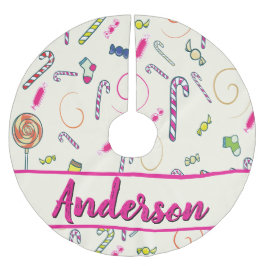Candy Cane Pink Monogram Polyester Weihnachtsbaumdecke