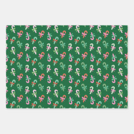 Candy Cane Plaid Stripes & Bows Green Christmas Geschenkpapier Set