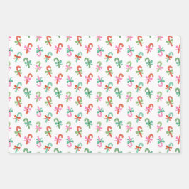 Candy Cane Plaid Stripes & Bows Pink Christmas Geschenkpapier Set