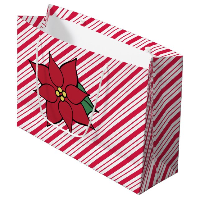 Candy Cane Poinsettia Geschenktasche Große Geschenktüte (Vorderseite Schrägansicht)