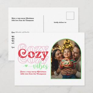 Candy Cane Pop Cozy Vibes Retro Foto Feiertagspostkarte