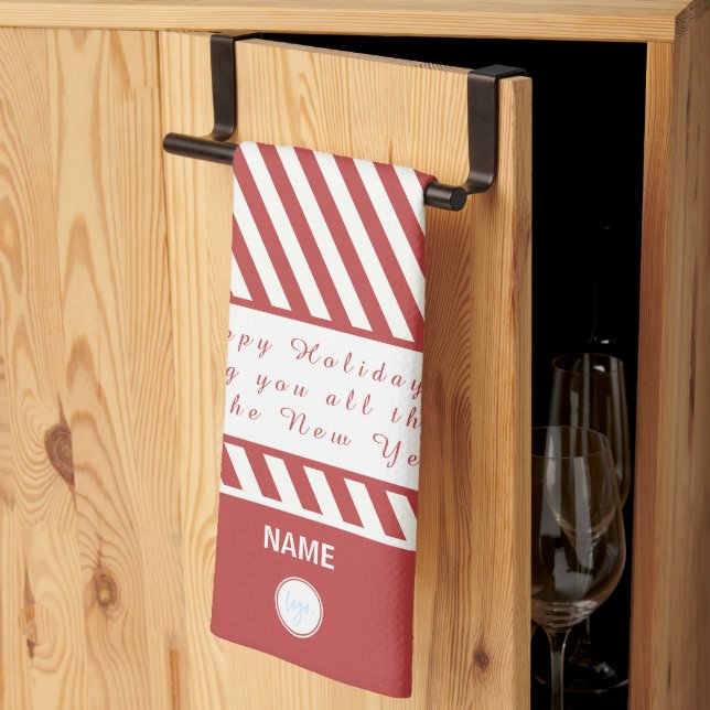 CANDY CANE RED and WHITE HAPPYS LOGO GIFT Geschirrtuch (Drittel gefaltet)