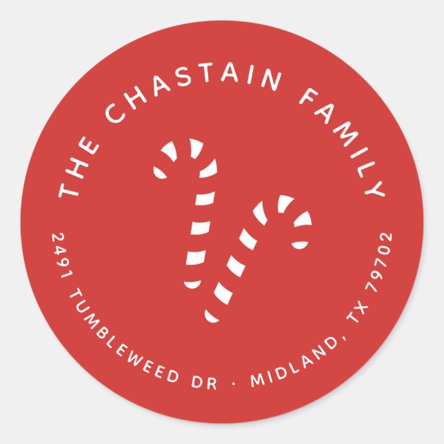 Candy Cane Red Christmas Rücksendeadresse Sticker (Vorderseite)