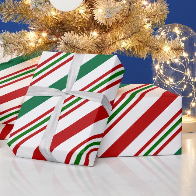 Candy Cane Red, Green und White Stripping Geschenkpapier (Feiertage)