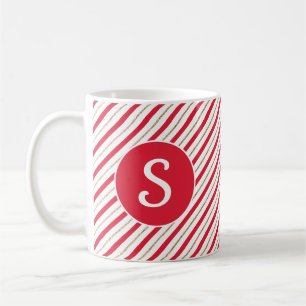 Candy Cane Red Imitats Gold Streifen Monogramm Tas Kaffeetasse