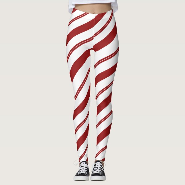 Candy Cane Red Striped Christmas Peppermint Leggings (Vorderseite)