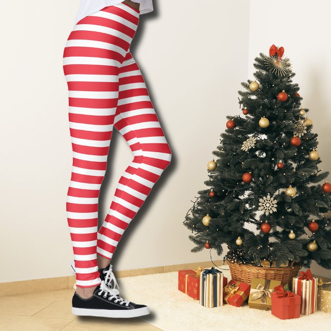 Candy Cane Rot und Weiß einfach, horizontal gestre Leggings (Von Creator hochgeladen)
