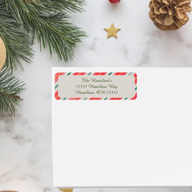 Candy Cane Rücksendeadresse (Red, green and gold Christmas Return Address Label )