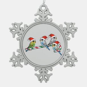 Candy Cane Santa Budgies Schneeflocken Zinn-Ornament