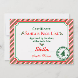 Candy Cane Santa's Nice List Certificate Christmas Einladung