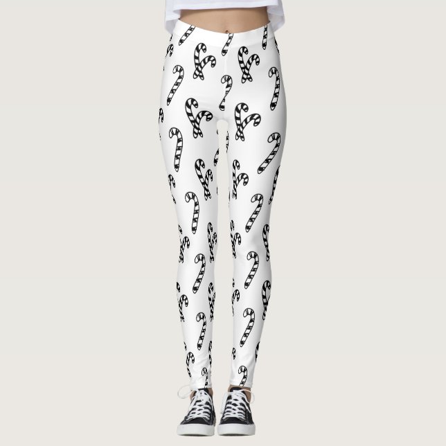 Candy Cane Schwarz-Weiß Muster Leggings (Vorderseite)