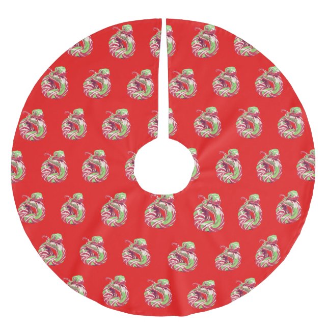CANDY CANE SNAKE auf dem ROTEN Baumrock Polyester Weihnachtsbaumdecke (Vorderseite)