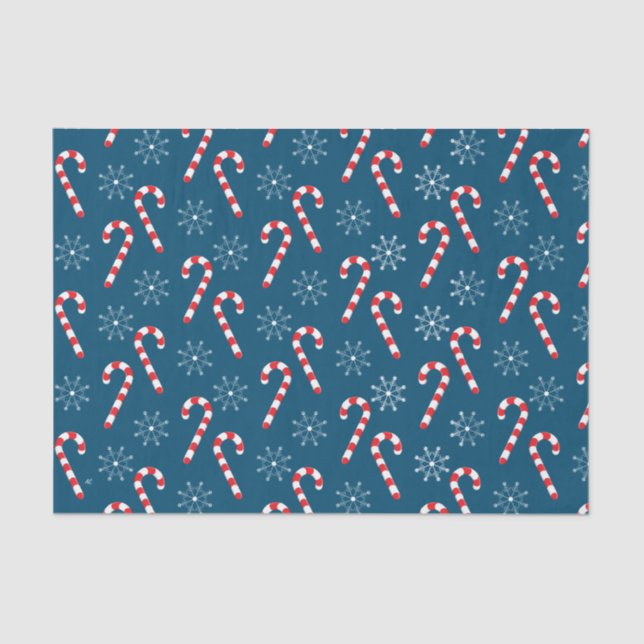 Candy Cane Snowflake Muster blaues Tissue Paper Seidenpapier (Vorderseite)