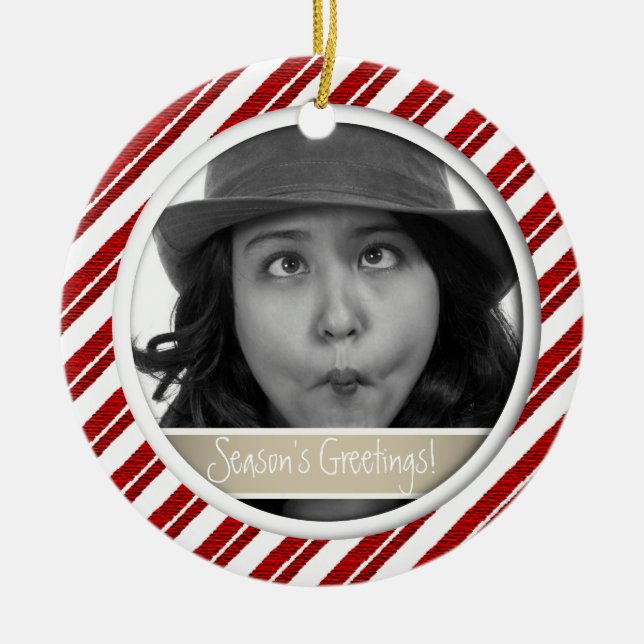 Candy Cane Stripe Gerahmtes Foto Keramikornament (Vorne)