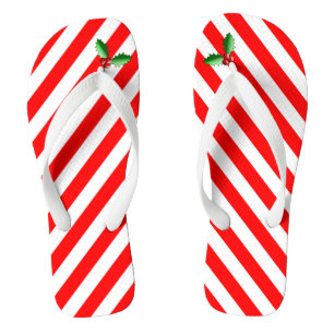 Candy Cane Stripe & Holly Sprig Urlaub Flip Flops