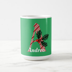 Candy Cane Stripe Letter A Large Christmas Kaffeetasse