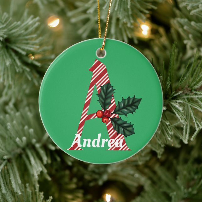 Candy Cane Stripe Letter A Large Christmas Keramik Ornament (Baum)