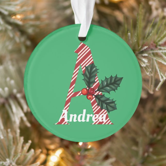 Candy Cane Stripe Letter A Large Christmas Ornament (Baum)