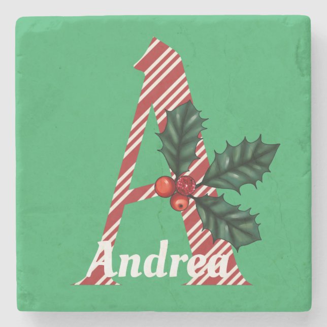 Candy Cane Stripe Letter A Large Christmas Steinuntersetzer (Vorderseite)