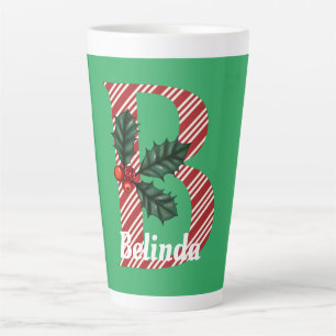 Candy Cane Stripe Letter B Große Weihnachtslatte Milchtasse