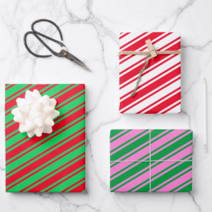 Candy Cane Stripe Red Green Pink Weihnachten Geschenkpapier Set