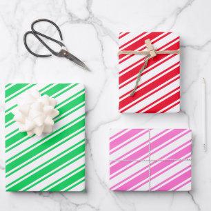 Candy Cane Stripe Red Green Rosa Weihnachten Geschenkpapier Set