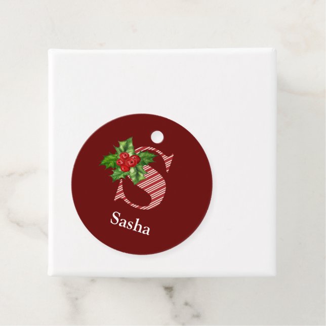 Candy Cane Stripe und Holly S Monogram Geschenkanhänger (Beispiel)
