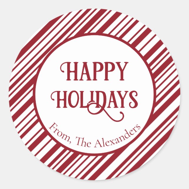 Candy Cane Striped Holiday Runder Aufkleber (Vorderseite)