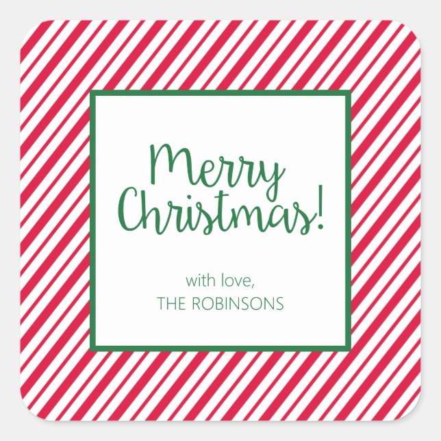 Candy Cane Striped Quadratischer Aufkleber (Vorderseite)