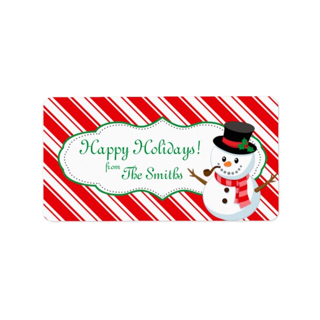 Candy Cane Striped Snowman Gift Tag Adressaufkleber (Vorne)