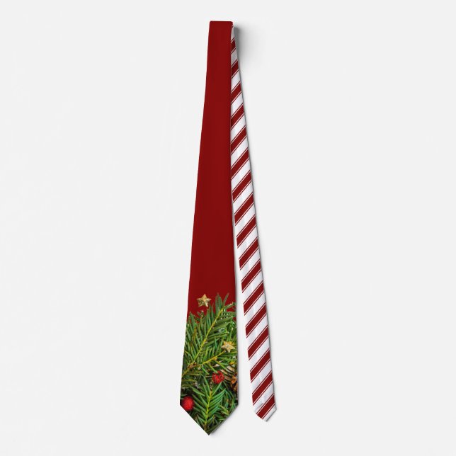 Candy Cane Stripes Christmas Pine Needles Krawatte (Vorderseite)