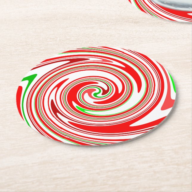 Candy Cane Stripes Christmas Red White Green Runder Pappuntersetzer (Angewinkelt)