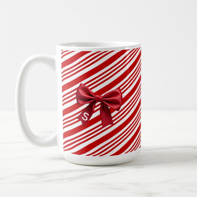 Candy Cane Stripes Red Bow Festive Christmas  Kaffeetasse (Links)