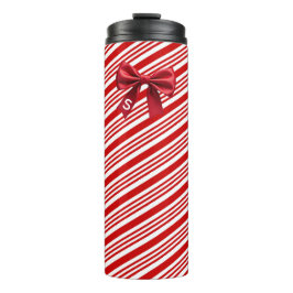 Candy Cane Stripes Red Bow Festive Christmas  Thermosbecher