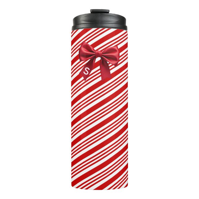 Candy Cane Stripes Red Bow Festive Christmas  Thermosbecher (Vorderseite)