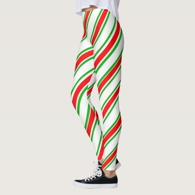 Candy Cane Stripes Red Green White Christmas Leggings (Links)