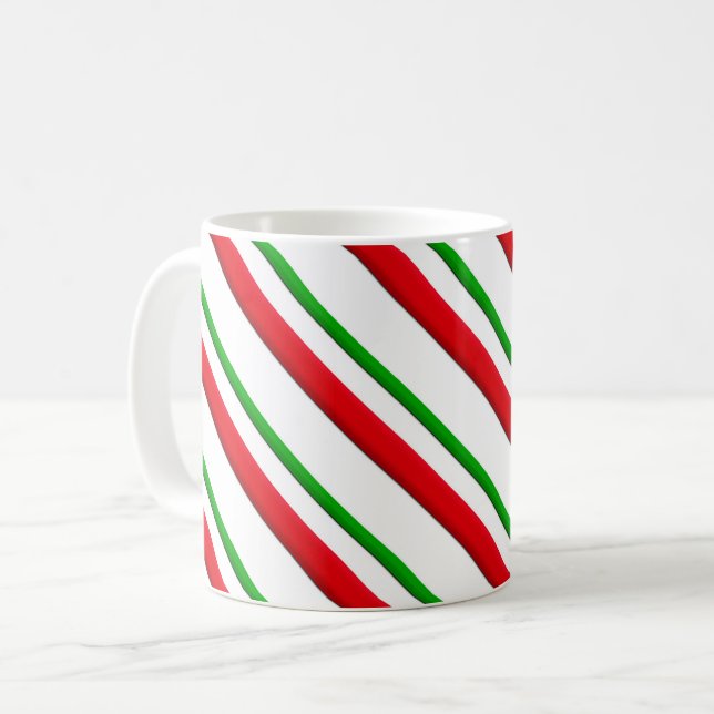 Candy Cane Stripes, rot, grün und weiß Kaffeetasse (Vorderseite Links)