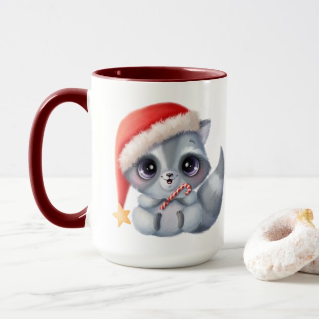 Candy Cane Süsse Raccoon Weihnachtskaffee Tasse (Mit Donut)