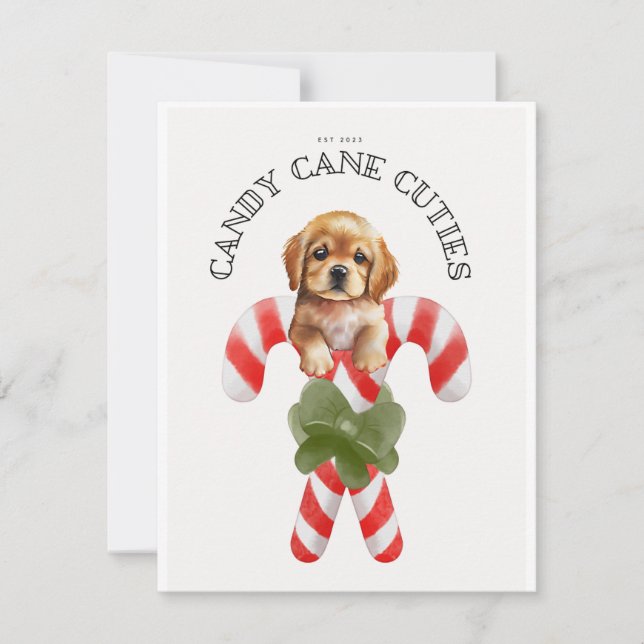 Candy Cane Süssen Dog Feiertagskarte (Vorderseite)