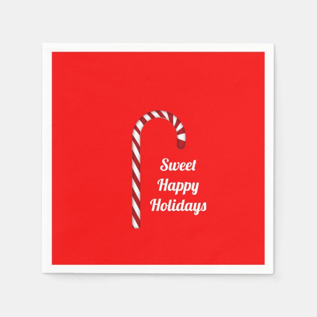 Candy Cane Sweet Happy Holidays Paper Napkin Serviette (Vorderseite)