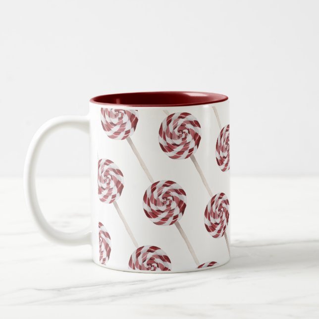 Candy Cane Swirl Lollipops Pattern Zweifarbige Tasse (Links)
